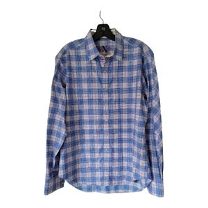 ROBERT GRAHAM BLUE PLAID DRESS SHIRT FLIP CUFF